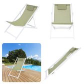 Cheqo® Lounger - Chaise de jardin pliable - Chaise de plage pliable - Chaise de camping - Cadre en aluminium Wit - Tissu vert - Pliable - Réglable - 101x61x91cm - Poids 3,8kg