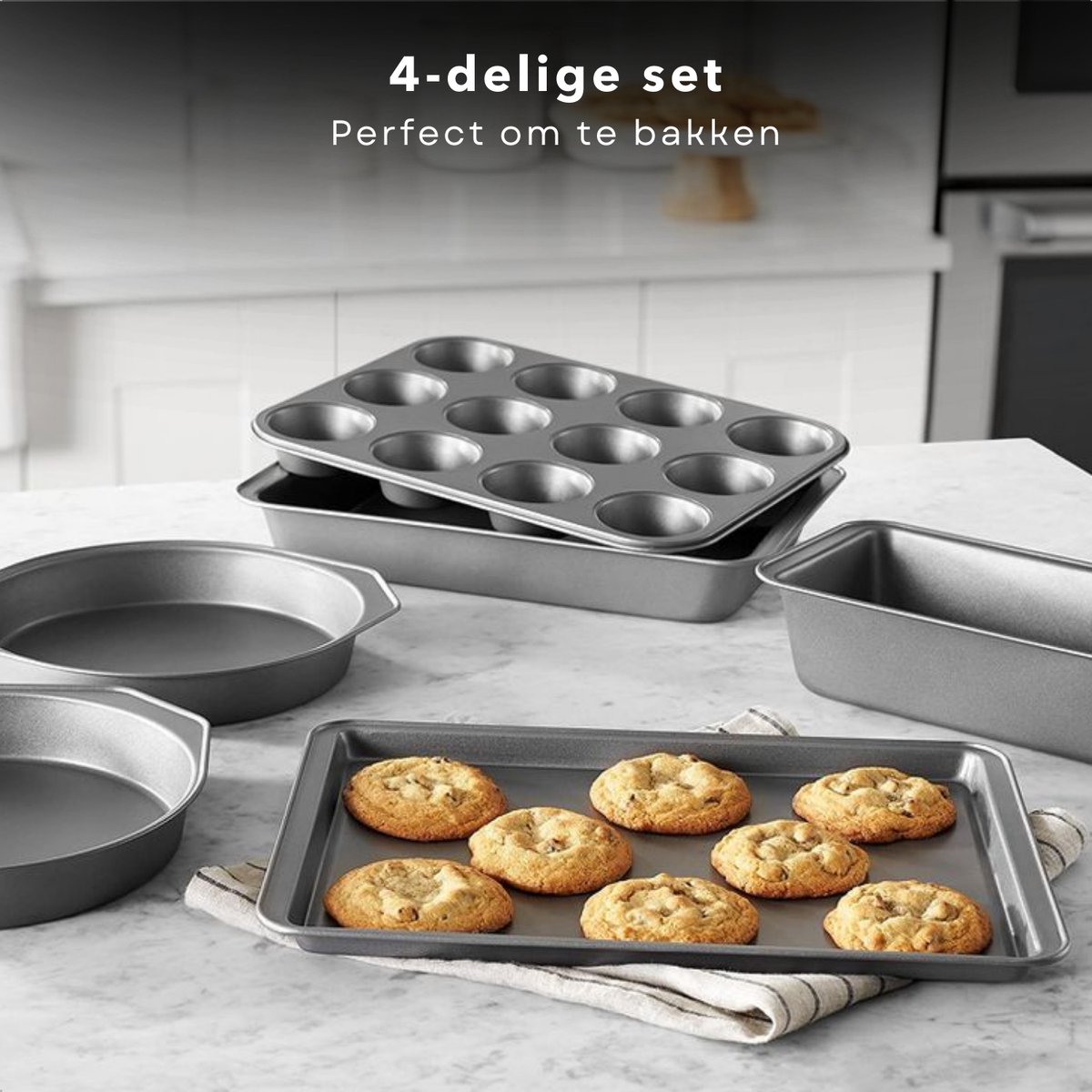 Bakvormen Set - Bakplaat - Rechthoekige Bakvorm - Ronde Bakvorm - Bakplaat - Anti-Aanbak Coating - Taartvorm - 4 Stuks - Inclusief EBOOK – foto 2