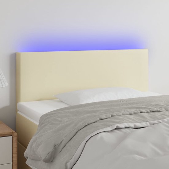 The Living Store Hoofdeinde LED-strip - Crème - 90 x 5 x 78/88 cm - Duurzaam kunstleer - Verstelbare hoogte - Comfortabele ondersteuning - Schaarsymbool - IP65 - Inclusief montagehandleiding