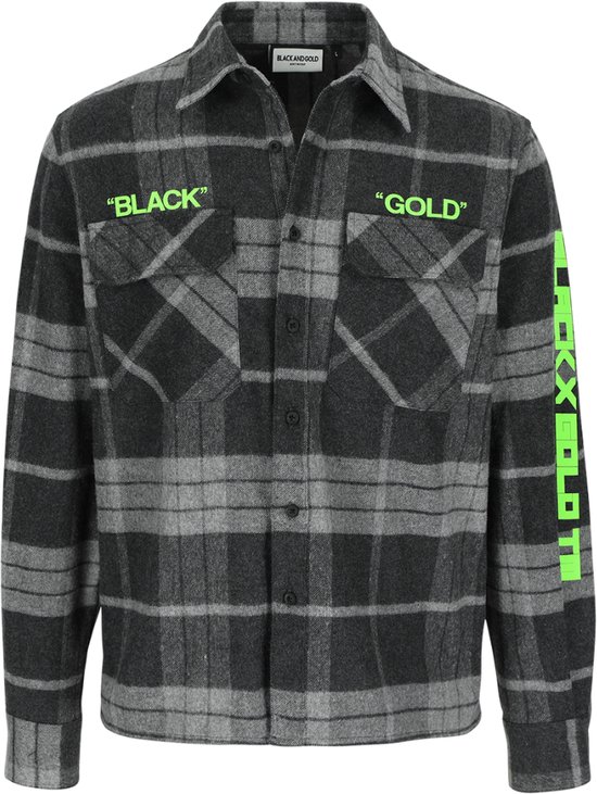 Black And Gold hemd geruit afgewerkt met neon MAAT M