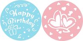 taartdecoratie stencils CANDY, decoratieschijven met hartjes en Happy Birthday, stencil voor het versieren van taarten en taarten (kleur: roze, blauw), hoeveelheid: 2 stuks