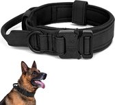 Tactische Hondenhalsband - Verstelbaar - Met Controlegreep - Zacht Gevoerd Nylon - Voor Middelgrote/Grote Honden - M - Zwart