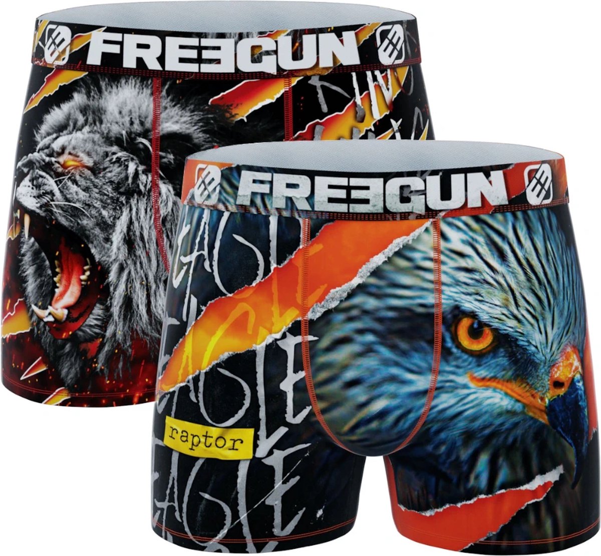 Freegun heren boxershorts microvezel | 2-pack | MAAT M | Duo Arend/leeuw