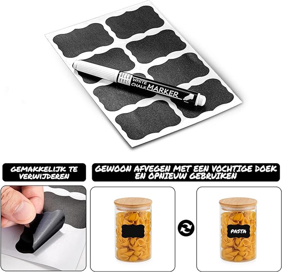 Deco haus® Voorraadpotten met Deksels Set van 4 1600ml – Luchtdicht - Vaatwasser- Magnetronvriendelijk, Pot voor Koekjes, Pasta, Droog Voedsel, Ontbijtgranen, 4x21 cm Hoog, 10cm Doorsnee