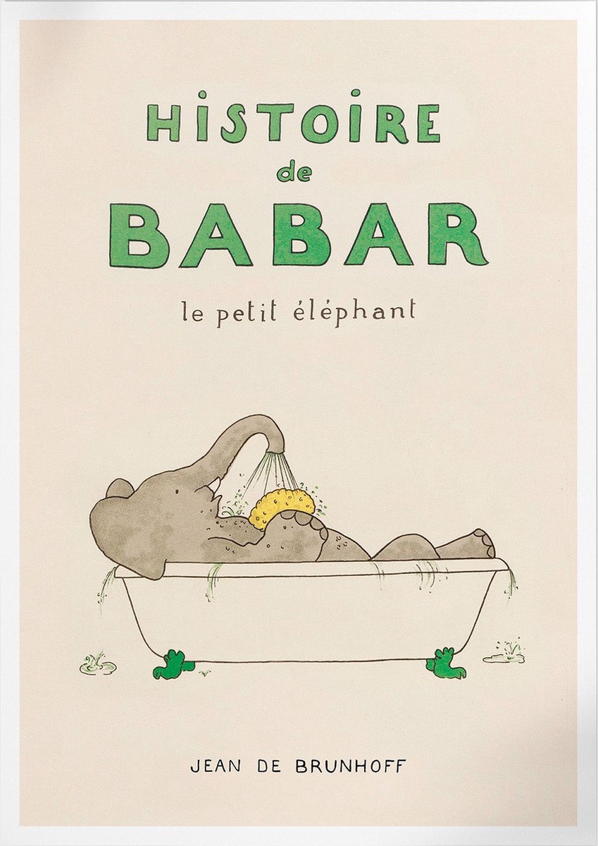 Pepperwall Babar Prend Son Baine (Babar de Olifant) | Poster | B2: 50 x 70 cm Multikleur