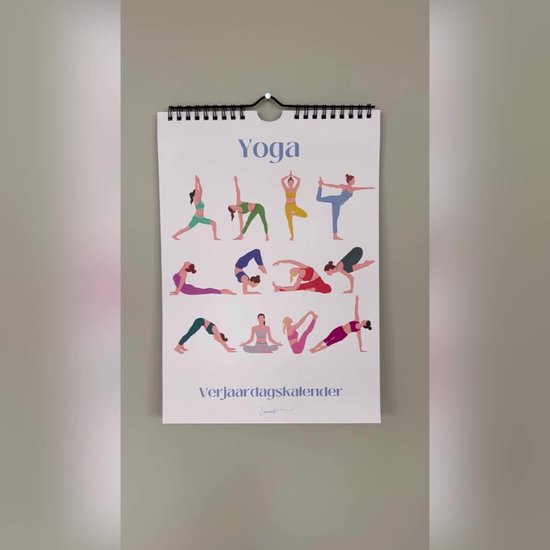 Yoga Verjaardagskalender – Wandkalender met Yoga Houdingen en Pastel Illustraties – A4 – Zonder Jaartal – Cadeau voor Yogaliefhebbers – Lamonet