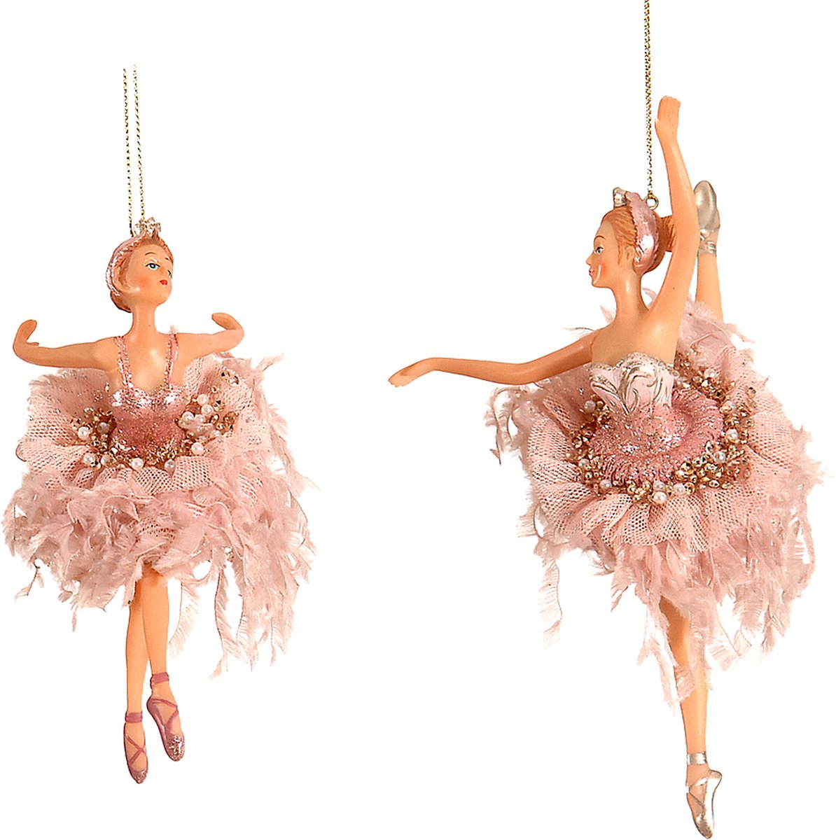 Viv! Christmas Kerstornament - Ballerina's - set van 2 - roze - 18cm