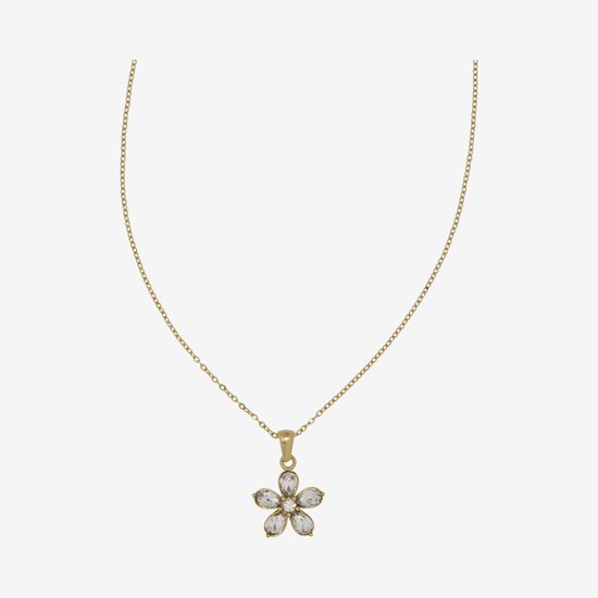 Essenza White Stone Flower Charm Necklace Gold