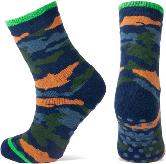 Anti slip sokken - katoenen huissokken – stevige antislip noppen – camouflage kleuren – maat 35/38