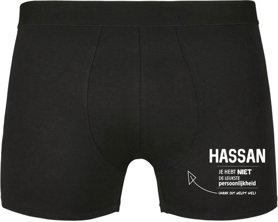 Hassan, je hebt niet de leukste persoonlijkheid, maar dit helpt wel Heren Boxershort - relatie - vriend - onderbroek - grappig