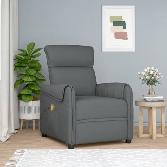 The Living Store Massagefauteuil - Verstelbaar - Massagefunctie - Comfortabele zitting - Donkergrijs - 71 x 95 x 95 cm