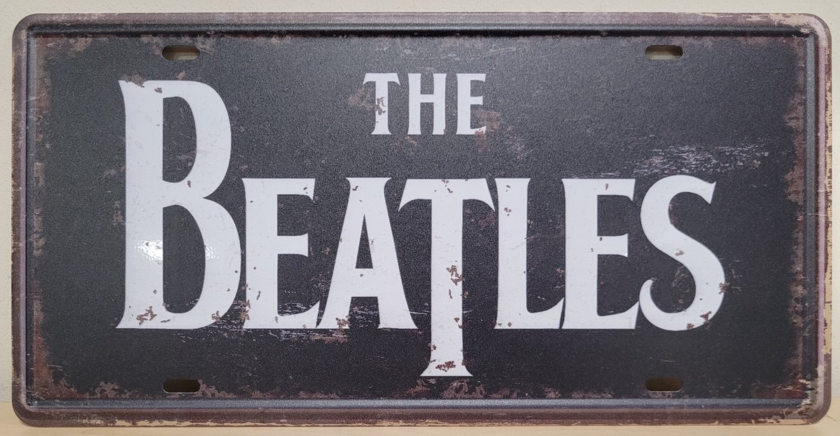 The Beatles zwart wit License plate wandbord van metaal METALEN-WANDBORD - MUURPLAAT - VINTAGE - RETRO - HORECA- BORD-WANDDECORATIE -TEKSTBORD - DECORATIEBORD - RECLAMEPLAAT - WANDPLAAT - NOSTALGIE -CAFE- BAR -MANCAVE- KROEG- MAN CAVE