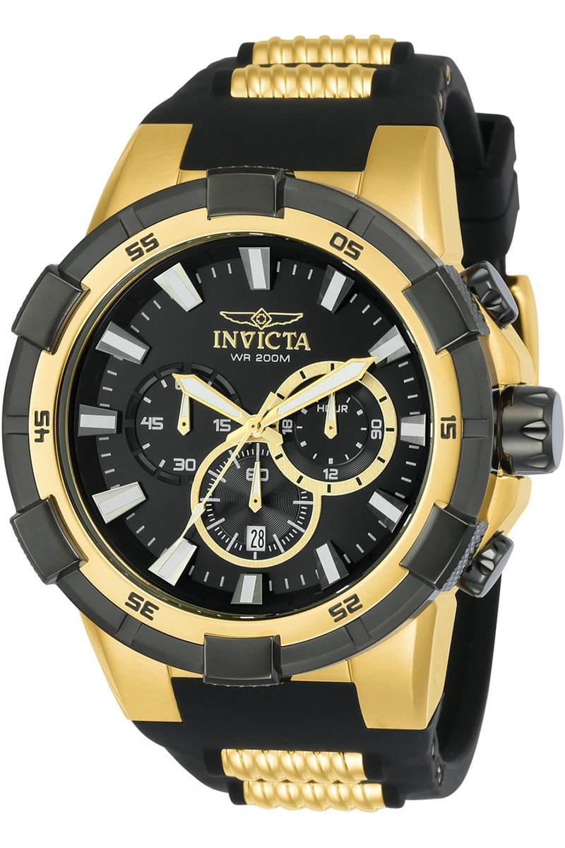 Invicta Aviator 23693 Heren Horloge - Waterdicht - Analoog - Quartz Uurwerk - Roestvrij Staal met zwarte Wijzerplaat -51mm