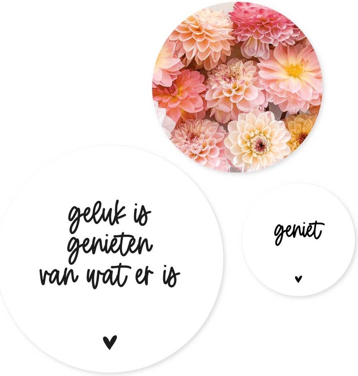 Zoedt - set van 3 muurcirkels - binnen - Geluk is genieten van wat er is
