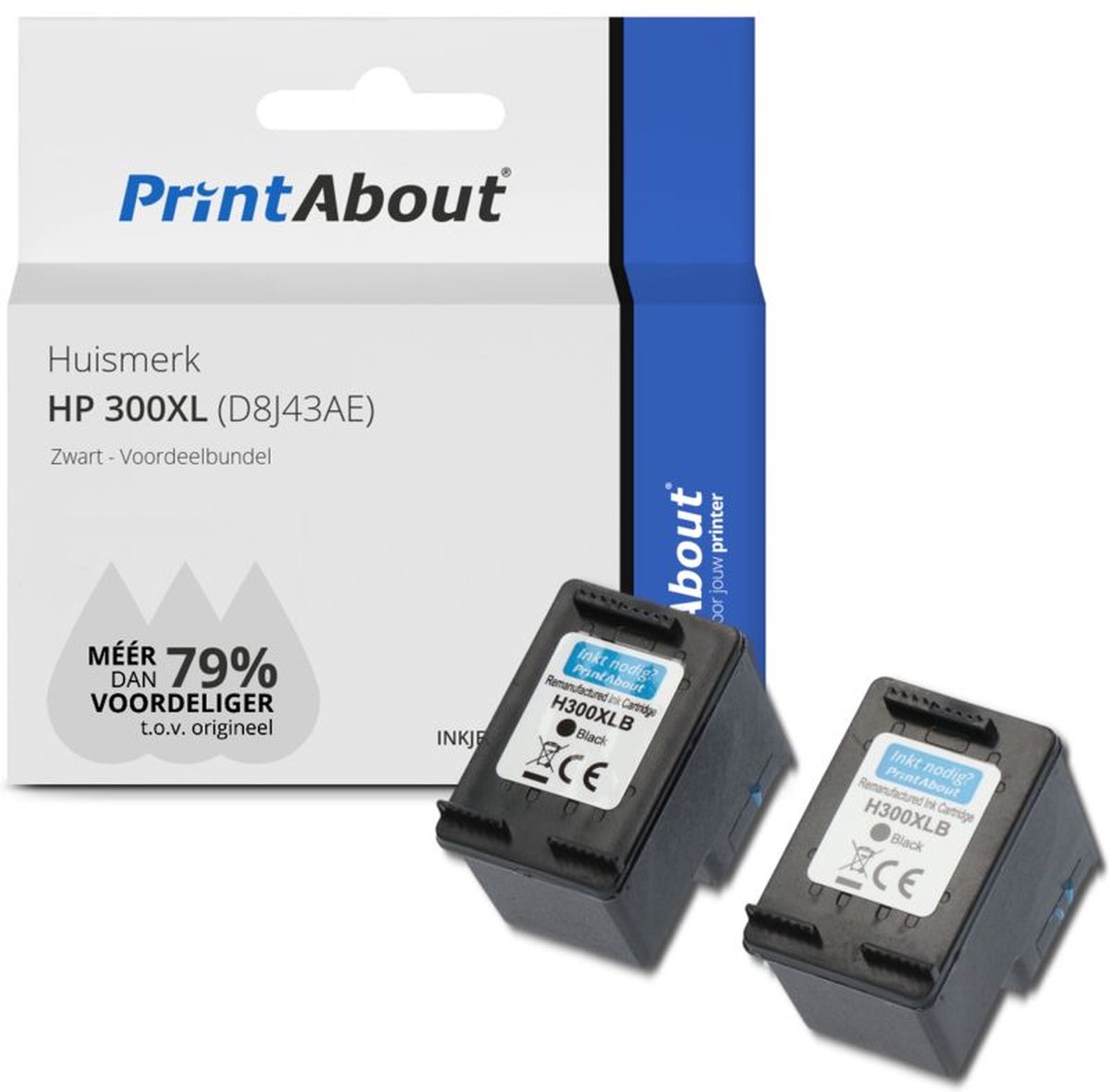 PrintAbout - Inktcartridge / Alternatief voor de HP CC641EE (nr 300XL) / Zwart 2-pack