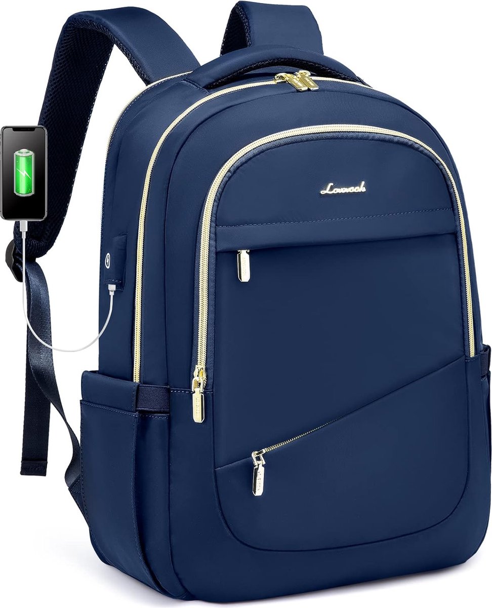 Laptoptas 15.6 inch - Blauw - Rugzak met USB-oplaadpoort - 30 x 43 x 16,5 - Waterdichte rugtas - Veel opbergruimte