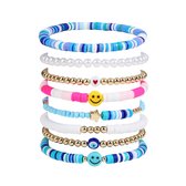 Set de Bracelets Smiley - Blauw | 8 pièces | Argile polymère | Mode Favorite