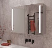 Aluminium badkamer spiegelkast met directe verlichting links en rechts, stopcontact inclusief USB, make-up spiegel en sensor schakelaar 100×70 cm