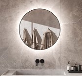 Ronde badkamerspiegel met indirecte verlichting, verwarming, instelbare lichtkleur, dimfunctie en mat zwart frame 70x70 cm