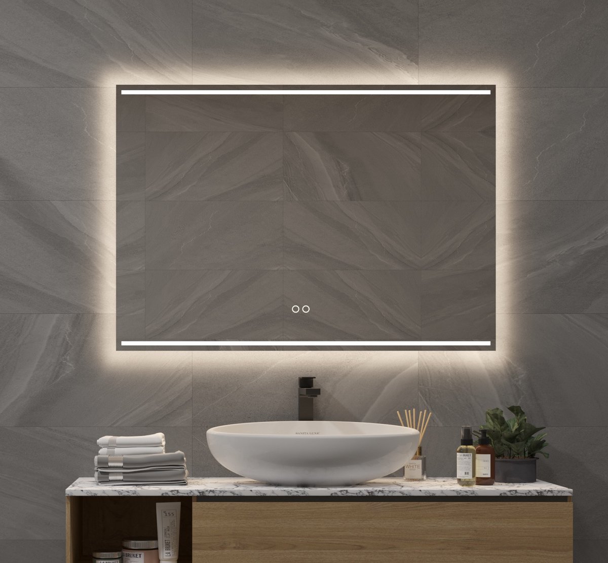 Badkamerspiegel met LED verlichting, verwarming, touch sensor en dimfunctie 100x70 cm