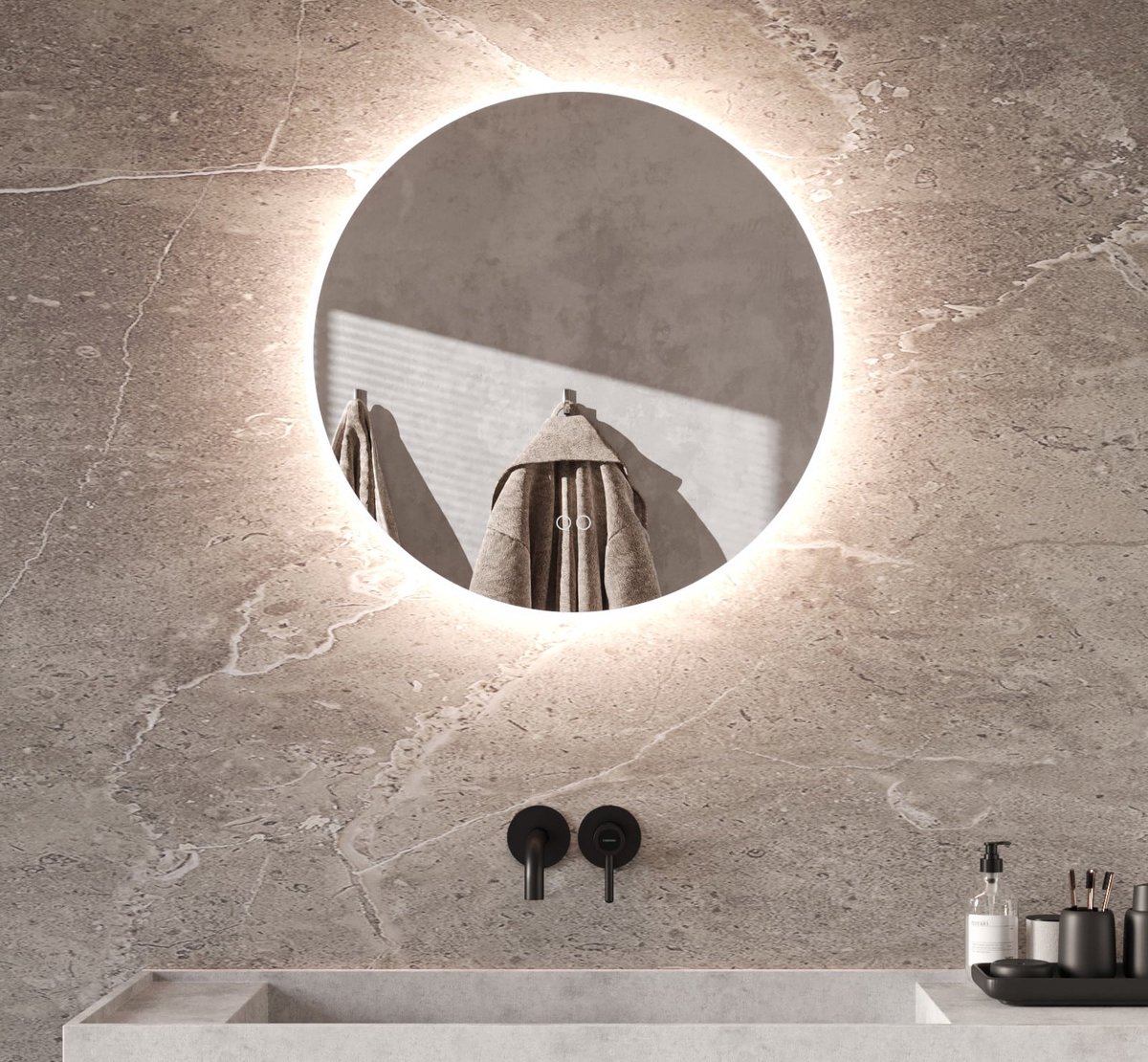 Ronde badkamerspiegel met directe en indirecte verlichting, verwarming, instelbare lichtkleur en dimfunctie 70×70 cm