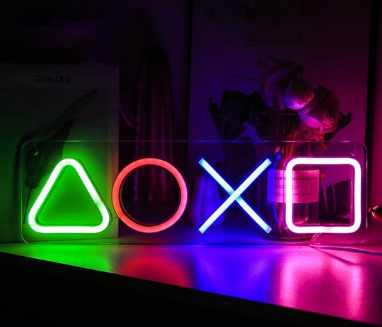 Neon led lamp - Game Controller Buttons - Play knoppen - Wandlamp - Neon Verlichting - Sfeerverlichting - Neon Led Lamp - Verlichting
