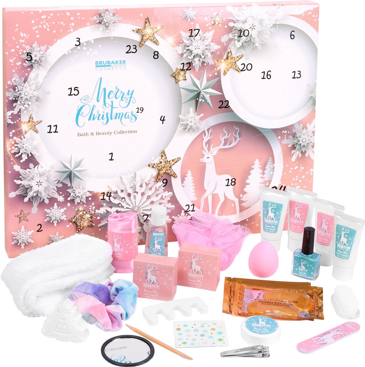 BRUBAKER Cosmetics Beauty Adventskalender 2026 - de XXL Wellness Kerstkalender voor Dames - 24 x Lichaamsverzorging Producten & Spa Accessoires - Roze
