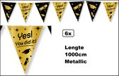 6x Luxe Vlaggenlijn Yes you did it ! goud/zwart - Lengte 10 meter - Geslaagd diploma studeer thema feest