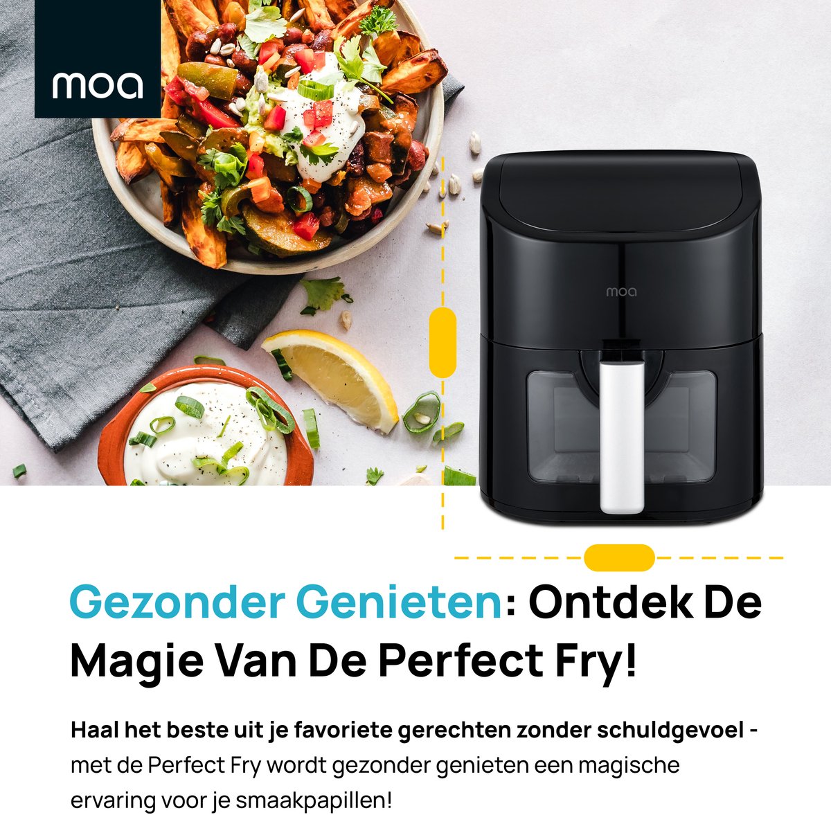 Afbeelding 2 van MOA Airfryer XL - 8 voorgeprogrammeerde programma's - 1600W - 4,5L Inhoud - 50ºC tot 200ºC - Zwart