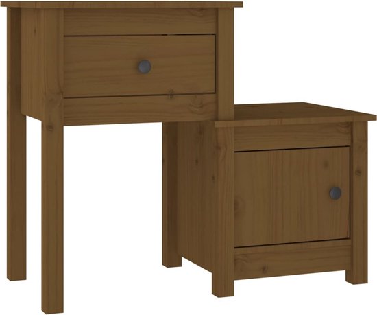 The Living Store Table de chevet Bois de pin - Trendy - Massief - 79,5 x 38 x 65,5 cm - Marron miel