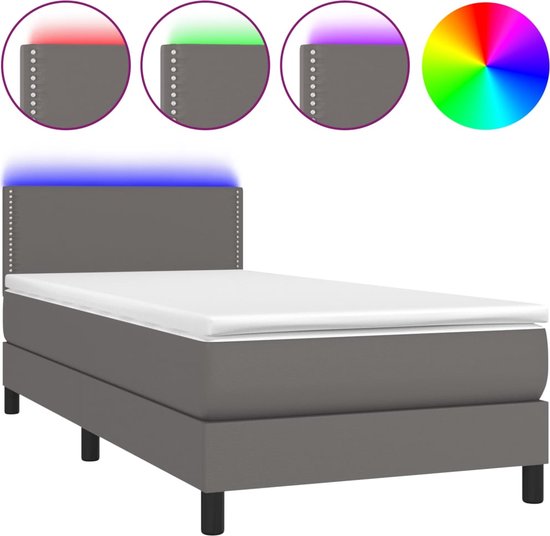 The Living Store Boxspring Grijs - Bedframe met Verstelbaar Hoofdbord - Pocketvering Matras - Huidvriendelijk Topmatras - Inclusief LED-strip