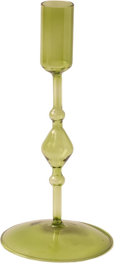 WinQ! - Kleurige Glaskandelaar Groen in de maat 10x10x22cm-Kaarsenhouder glas– Decoratie woonkamer – geschikt voor Dinerkaarsen