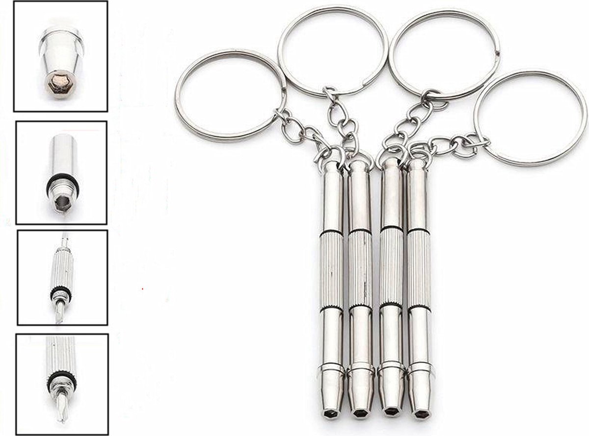 Mini Schroevendraaierset Sleutelhanger - 4 in 1 - Bril Schroevendraaier ...