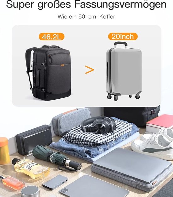 38,5L Leichter Reiserucksack, TSA Freundlich, für 15,6-17 Zoll Laptop, Schwarz, BP03009 38,5L Leichter Reiserucksack, TSA Freundlich, für 15,6-17 Zoll Laptop, Schwarz, BP03009