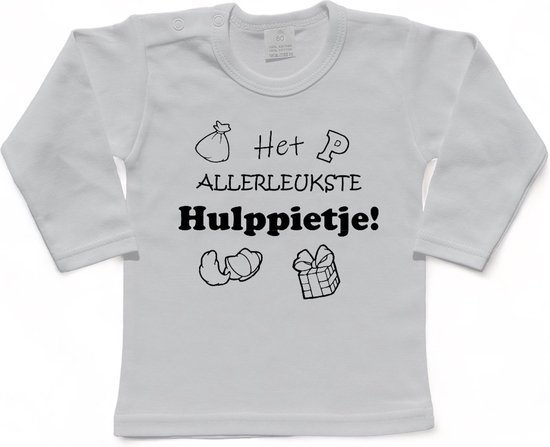 Sinterklaas | T-shirt Lange Mouw | Het allerleukste hulppietje! | Grappig | Cadeau | Kado | Wit/zwart | Maat 80