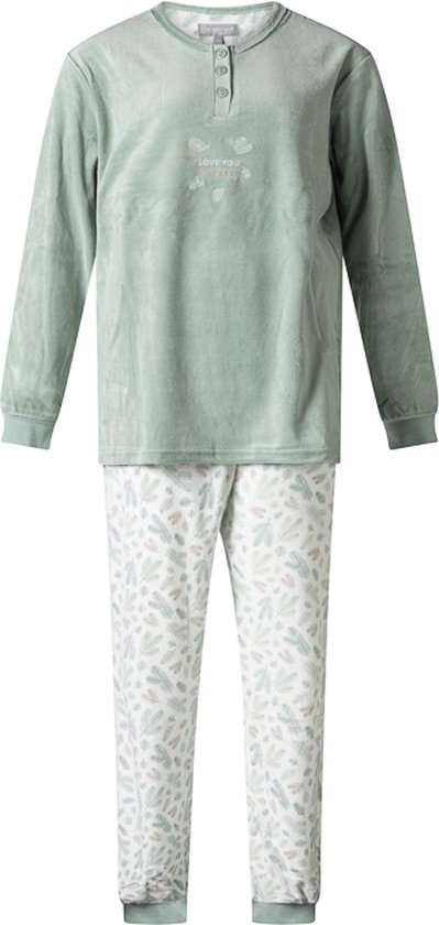 Cocodream Dames pyjama velours met print Dennentak - Groen-maat XL