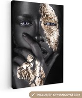 Toile Peinture Femme - Goud - Zwart - Maquillage Paint - Luxe - 60x90 cm - Décoration murale