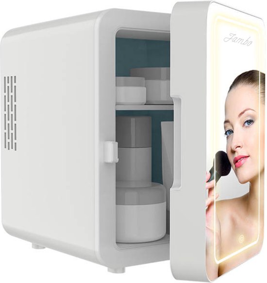 Jambo® Skincare Fridge - Mini koelkast - Make-up koelkast met spiegel - Beauty koelkast met spiegel en 3 standen ledverlichting - Wit - Cosmetica - 4 Liter