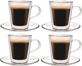 Dubbelwandige glazen, lungo, 4 x 220 ml, thermische koffieglazen met zwevend effect, duurzame koffieglazen, drinkglazen