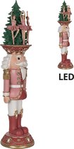HAES DECO - Kerst Notenkraker met Verlichting - Kleur Roze - Formaat 16x15x62 cm - Materiaal Polyresin - Notenkraker Figuur - Notenkraker Soldaat - Kerstfiguur - Kerstdecoratie