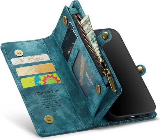 Caseme Retro Wallet splitleder hoesje voor iPhone 7, iPhone 8 en iPhone SE 2020 SE 2022 - blauw - Caseme