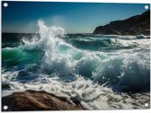Tuinposter – Klotsende Golven van de Wilde Zee - 80x60 cm Foto op Tuinposter (wanddecoratie voor buiten en binnen)