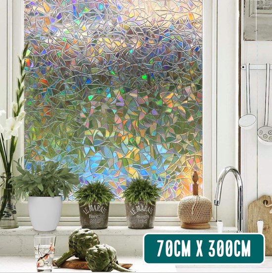 Homewell Raamfolie HR++ 70x300cm - Zonwerend & Isolerend - Statisch Zelfklevende Plakfolie - Regenboog Scherven