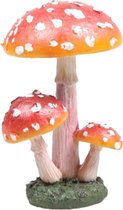 Decoratie huis/tuin beeldje paddenstoelen - lage hoed - vliegenzwammen - rood/wit - 10 cm