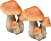 Deco huis/tuin beeldje paddenstoelen setje - 2x - boleet - bruin/wit - 11 x 20 cm - Herfst decoratie
