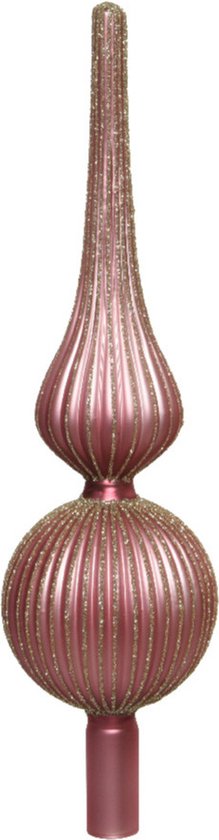 Decoris Pic de sapin de Noël décoré - vieux rose/or - verre - 31 cm