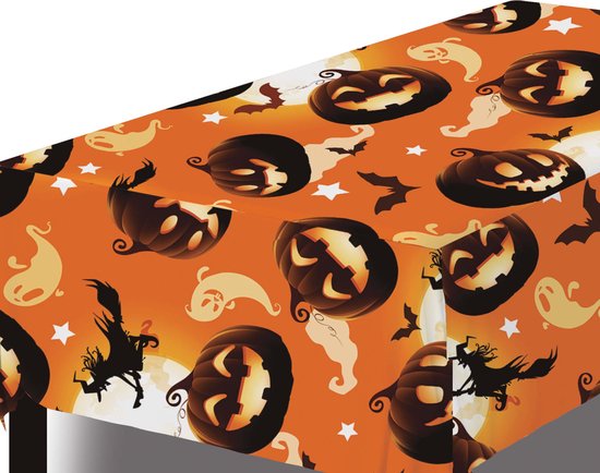 Nappe de fête à thème Halloween/horreur - 2x - citrouilles effrayantes - orange - plastique - 137 x 274 cm