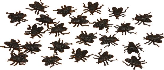 Fiestas nep vliegen 2,5 cm - zwart - 48x - Horror/griezel thema decoratie beestjes