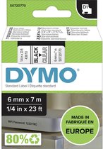DYMO originele D1 labels | Zwarte Tekst op Doorzichtig Label | 6 mm x 7 m | zelfklevende etiketten voor de LabelManager labelprinter | gemaakt in Europa