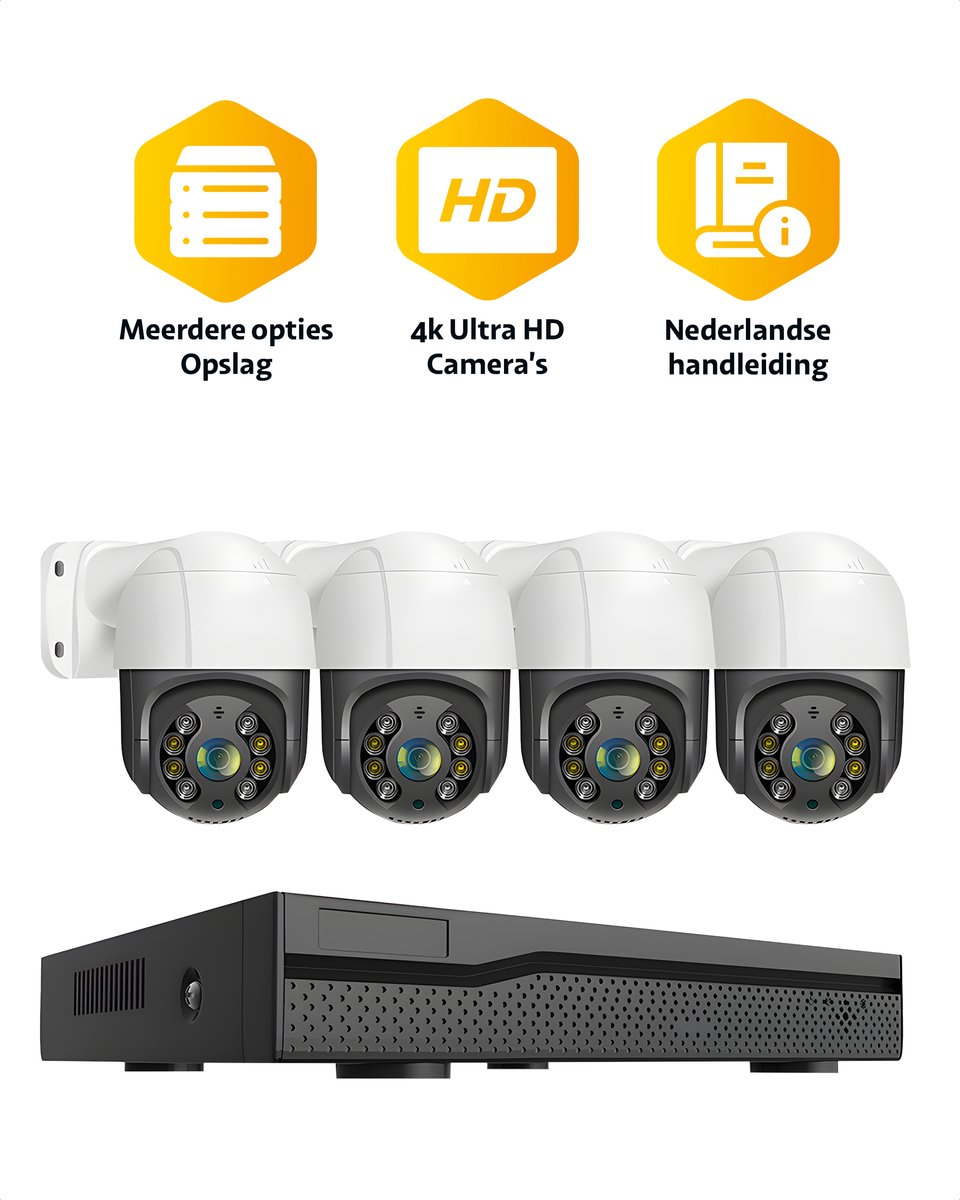Compleet Camera Beveiliging Set met 4x POE Camera - Bekabeld - + 3TB HDD - Beveiligingscamera voor Buiten - Bewakingscamera - 5MP